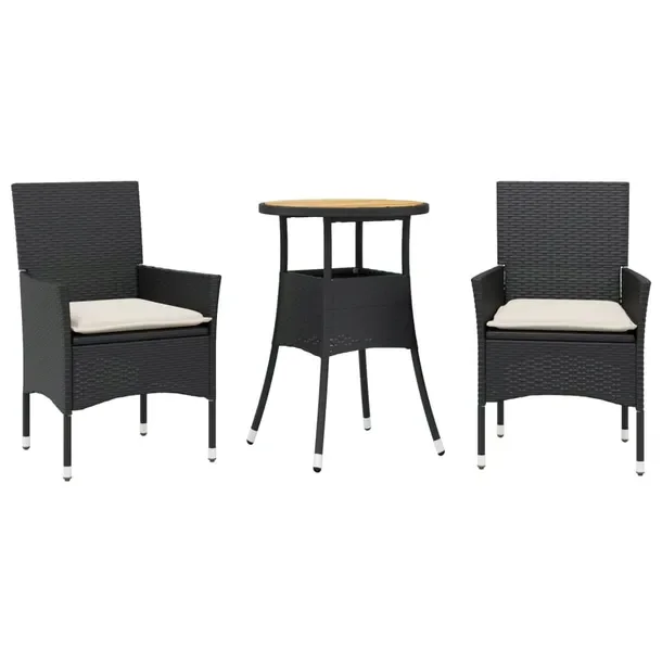 Zestaw Mebli Ogrodowych Rattan PE Czarny Stół 60x75 cm, Krzesła 53x61x83