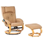 Fotele i krzesła biurowe - Fotel z masażem MAJESTIC Z podnóżkiem Ekoskóra Jasnobrązowy - miniaturka - grafika 1