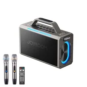 Słuchawki bluetooth - Głośnik bezprzewodowy do karaoke 150W 2 mikrofony pilot USB Jack SD TF czarny - miniaturka - grafika 1