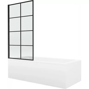Mexen Cubik wanna prostokątna 170 x 70 cm z obudową i parawanem 1-skrzydłowym 70 cm, czarny wzór fix - Wanny - miniaturka - grafika 1