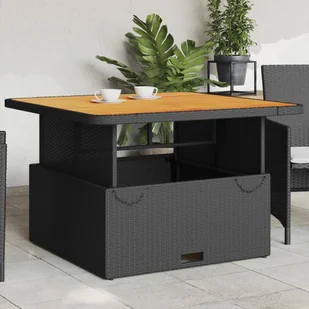 Stół ogrodowy, czarny, 110x110x71 cm, polirattan i akacja Lumarko! - Stoły ogrodowe - miniaturka - grafika 1