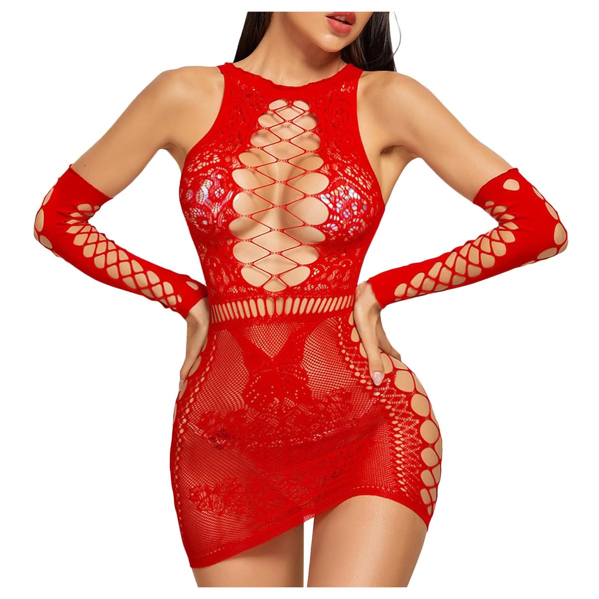 Bodystocking Sukienka Koronkowa Z Wycięciami Komplet Bielizna Czerwone