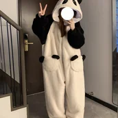 Inne - Piżama z Koralowego Aksamitu z Pandą dla Kobiet - , Ciepła, Pluszowa, Domowa Odzież na Jesień i Zimę, Kostium Kreskówkowy na Zimę - miniaturka - grafika 1