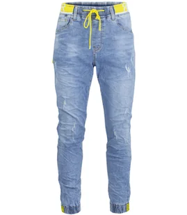 Męskie jeasny spodnie niebieskie joggery z wiązaniem-30 - Spodnie damskie - miniaturka - grafika 1