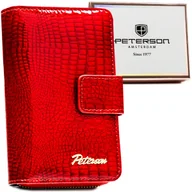 Portfele - Czerwony portfel damski PETERSON średniej wielkości na zatrzask i suwak karty gotówka elegancki pionowy - miniaturka - grafika 1