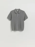 Swetry męskie - Reserved - Strukturalny sweter polo - jasnoszary - miniaturka - grafika 1