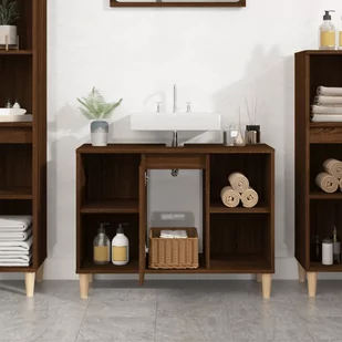 Szafka pod umywalkę, brązowy dąb, 80x33x60 cm Lumarko! - Toaletki - miniaturka - grafika 4