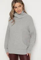 Swetry damskie - Szary Golf o Klasycznym Kroju z Kaszmirem Azifra - miniaturka - grafika 1