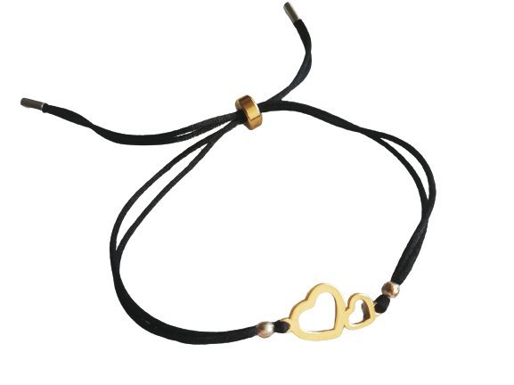 Bransoletka Regulowana Czarne Serca Serce Stal