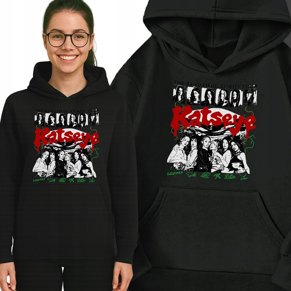 Bluza Czarna Z Kapturem KATSEYE WORLD TOUR Muzyka K-pop Prezent - XXL Wz