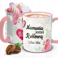 Kubki - Kubek z Piankami DLA KRÓLOWEJ MAMY IMIĘ Biało Różowy Kreator - miniaturka - grafika 1