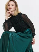 Bluzki damskie - Elegancka bluzka z prześwitującymi rękawami - miniaturka - grafika 1