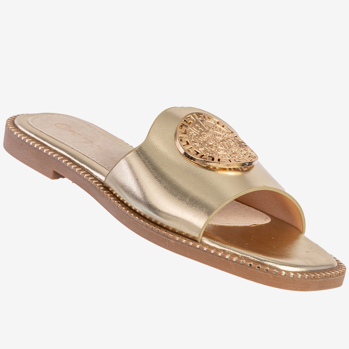 Klapki Damskie Ekoskóra Buty Eleganckie Płaski Obcas Złote Potocki 25-08311GD 36 Złoty