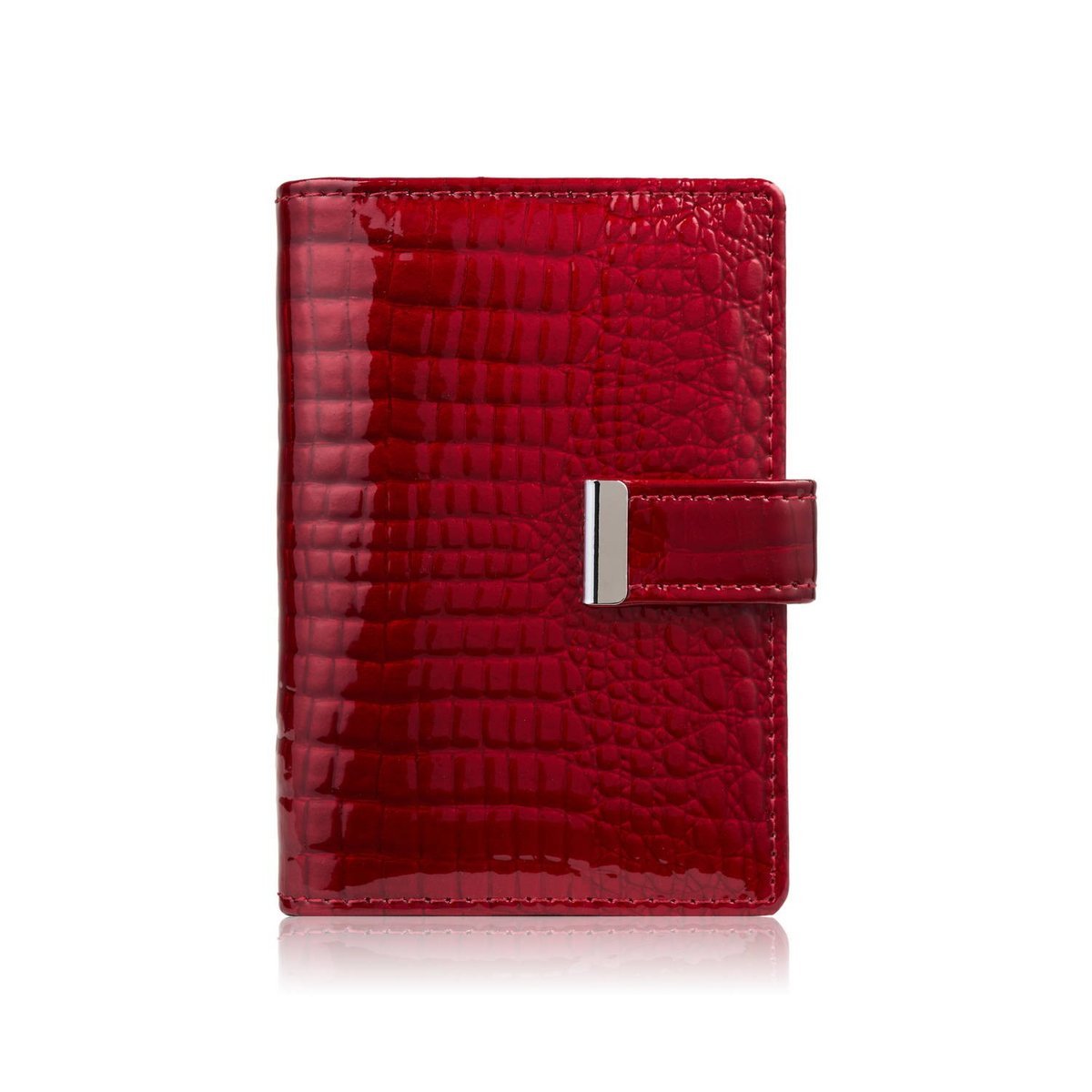 Skórzane etui na karty lakierowane czerwone croco SP-15-CRD