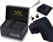 Krawaty i muchy męskie - Zestaw Męski Prezentowy Krawat Spinki Spinka Czarna Pudełko Na Prezent - miniaturka - grafika 1
