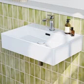 Umywalki - HOROW Umywalka ceramiczna - 60 x 42 x 14 cm, ścienna, z otworem na baterię i przelewem, mała umywalka do łazienki gościnnej - miniaturka - grafika 1