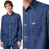 Koszule męskie - Wrangler 1 POCKET SHIRT Dark Stone KOSZULA JEANSOWA CIEMNY DżINS REGULAR L - miniaturka - grafika 1