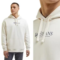 Bluzy męskie - Lee LOOSE LOGO HOODIE Ecru BARDZO LUŹNA BIAŁA BLUZA Z KAPTUREM KANGURKA XL - miniaturka - grafika 1