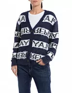 Swetry damskie - Replay Damski kardigan z dzianiny, 010 Jacquard Blue/Black/White, S - miniaturka - grafika 1