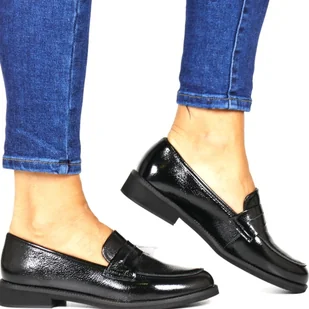 DAMSKIE MOKASYNY SKÓRZANE PÓŁBUTY SERGIO LEONE 25112-S CZARNE LAKIEROWANE - Mokasyny damskie - miniaturka - grafika 1