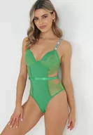Body - Zielone Body z Koronką i Cyrkoniami Anaphne - miniaturka - grafika 1