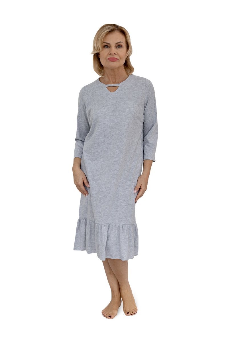 Koszula Nocna Damska 3Xl Długa Rękaw 3/4 Bawełniana Elegancka Szara