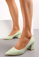 Czółenka - Zielone Jednolite Czółenka z Imitacji Skóry na Niskim Słupku Drema - miniaturka - grafika 1