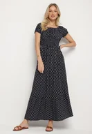 Sukienki - Granatowa Sukienka z Bawełną w Kropki Ellisla - miniaturka - grafika 1