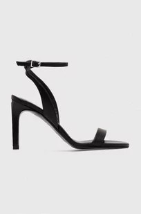 Calvin Klein sandały skórzane HEEL SANDAL 90 LTH kolor czarny HW0HW01945 - Sandały damskie - miniaturka - grafika 1