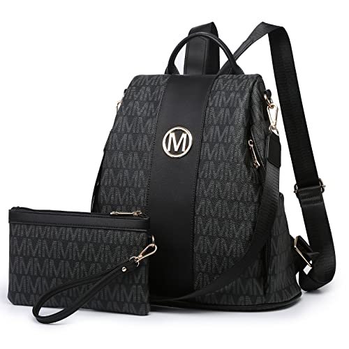MKP COLLECTION Moda damska plecak torebka z wieloma kieszeniami plecak antykradzieżowy podróżna torba na ramię torebka zestaw 2 szt, 0-czarny, 11.8