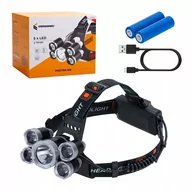 Latarki - Mocna Latarka Czołowa 5 x Led T6 Cree Czołówka Aku - miniaturka - grafika 1