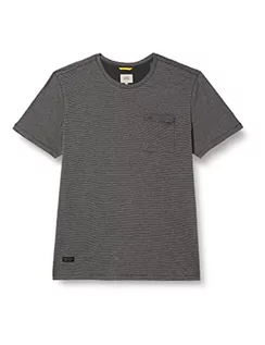 Koszulki męskie - camel active Męski T-shirt z delikatnym wzorem w paski, czarny, XXL - grafika 1