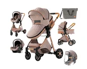 Wózki dziecięce - LEKKI WÓZEK DZIECIĘCY WIELOFUNKCYJNY 3w1 4w1 GONDOLA SPACERÓWKA FOTELIK NOSIDEŁKO V9 LIMITED BEŻOWY - miniaturka - grafika 1