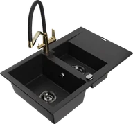 Zlewozmywaki z baterią - Mexen Gaspar zlewozmywak granitowy 1,5-komorowy z ociekaczem i baterią kuchenną Duo, czarny - 6507-77-671701-57-B - miniaturka - grafika 1