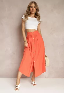 Spódnice - Pomarańczowa Rozkloszowana Spódnica Maxi z Gumką w Talii i Kieszeniami Kendrani - grafika 1