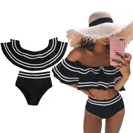 Stroje kąpielowe - Strój Kąpielowy Dwuczęściowy Czarny Duża Falbanka L - miniaturka - grafika 1