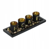 Świeczniki - Świecznik z napisem "HOME" czarno złoty szklany Relaxdays - miniaturka - grafika 1