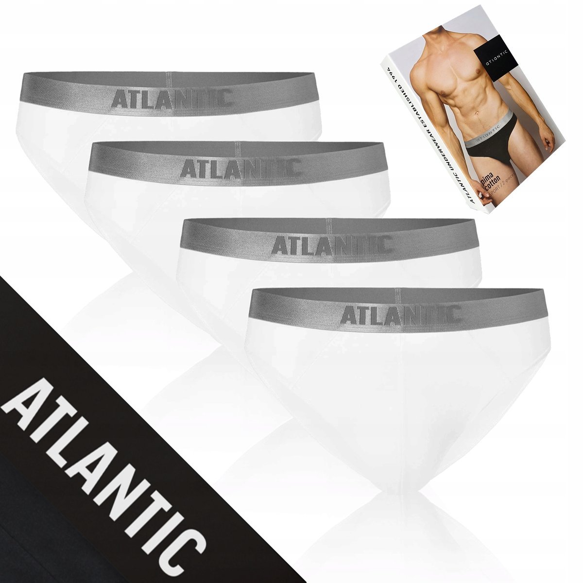 SLIPY MĘSKIE 4-pak bawełniane miękkie majtki sport białe Atlantic *L