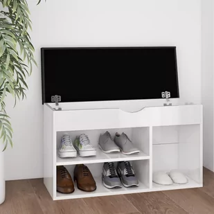 vidaXL Ławka na buty z poduszką, wysoki połysk, biała, 80x30x47 cm - Szafki na buty - miniaturka - grafika 1