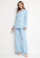Komplety damskie - Niebieski Garnitur Dwurzędowa Marynarka z Usztywnionymi Ramionami i Spodnie Sonavitia - miniaturka - grafika 1
