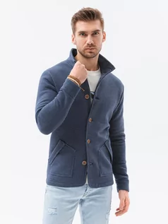 Bluzy męskie - Bluza męska rozpinana bez kaptura - jeansowa CARMELO - grafika 1