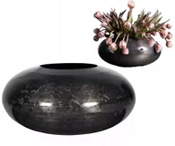 Wazony i flakony - WAZON LOFT CZARNY METALOWY płaski niski na gałęzie bukiety prezent 40cm - miniaturka - grafika 1