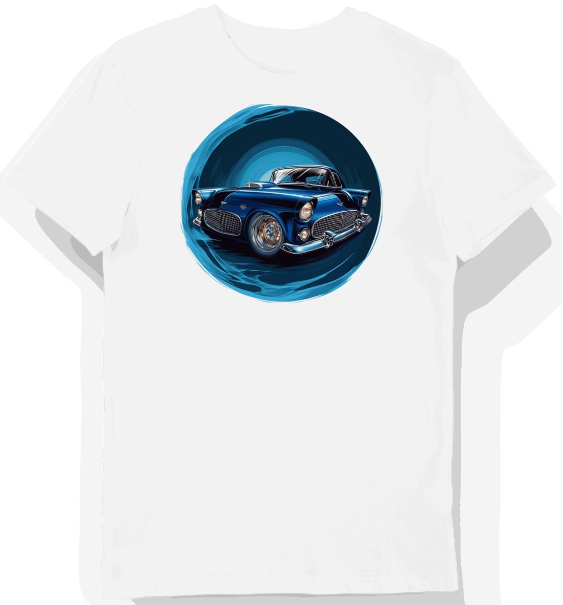 Koszulka męska biała z retro autem klasycznym styl XXL