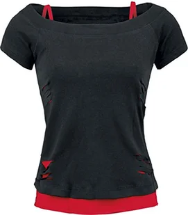 Spiral - URBAN FASHION - Top 2w1 - strzępiony - czerwono-czarny - XXL - Koszulki i topy damskie - miniaturka - grafika 1
