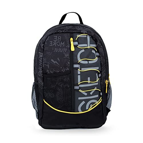 NE.ON! Plecak SKETCH 3 przegródki na zamek błyskawiczny, czarny plecak szkolny, regulowane i oddychające wyściełane paski na ramiona i plecy, 100% wodoodporny, styl miejski, ekologiczna tkanina z