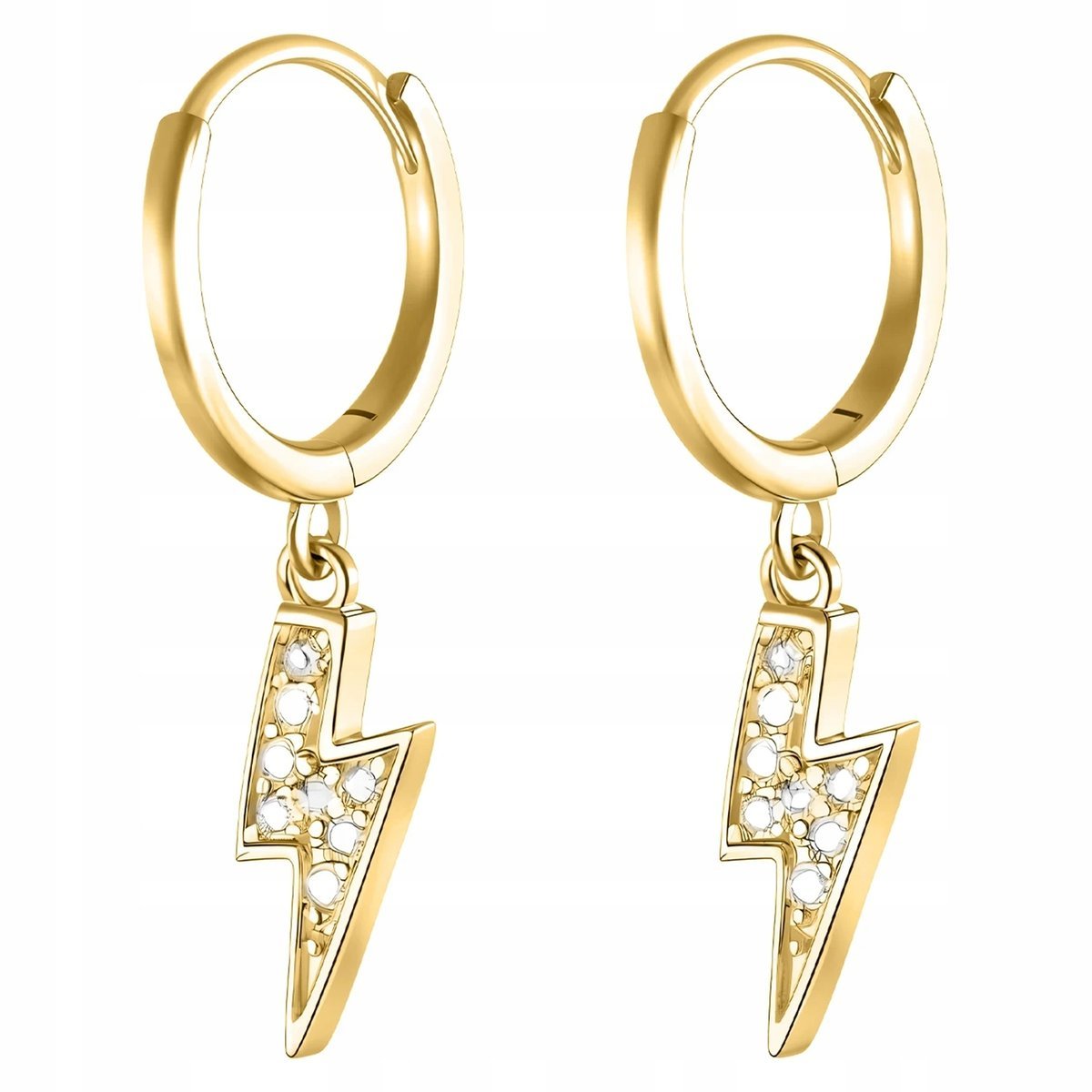 Kolczyki Srebrne 925 Pozłacane Z Cyrkoniami Błyskawica Zjawiskowe + Grawer
