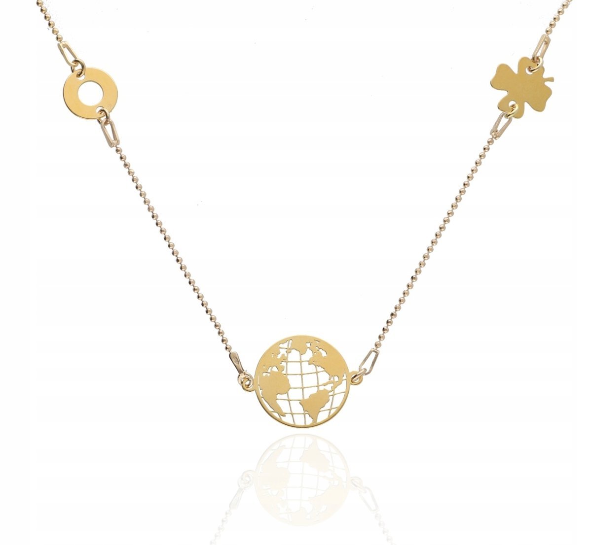 NASZYJNIK złoty 3 ZAWIESZKI koniczynka kula ziemska kółko srebro 925
