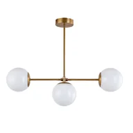 Lampy sufitowe - Lampa sufitowa wisząca E27 ozdobna Biały klosz 3 BIAŁE KULE Złoty Metalowy stelaż Mleczne Szkło - LEDHOFF - miniaturka - grafika 1