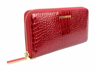 Portfel Damski Skóra Naturalna PETERSON Duży Z Metalowym Suwakiem Piórnik PTN CR-781 RFID CZERWONY LAKIEROWANY SKÓRA WĘŻA - Portfele - miniaturka - grafika 3