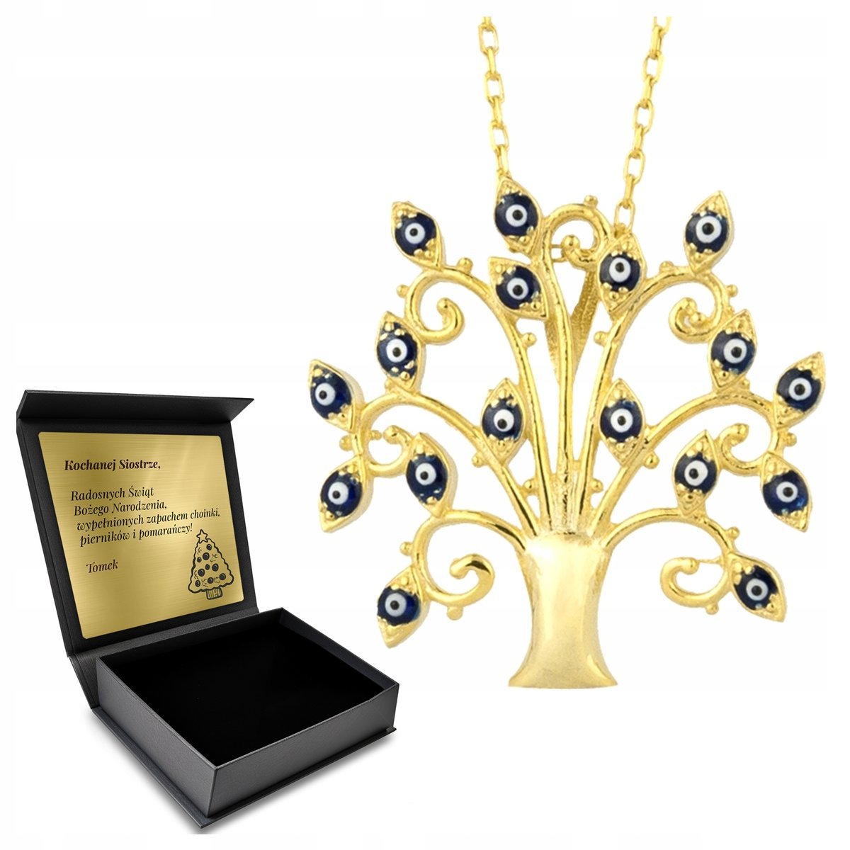 Naszyjnik Złoty Drzewo Oko Proroka Srebrny 925 Biżuteria Dla Kobiety Grawer